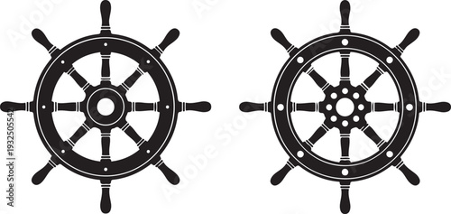 Two black ship steering wheels isolated on white background ship wheel nautical maritime boat