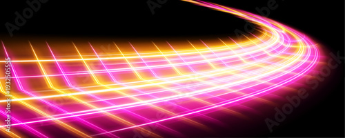 Multicolor speed line curves dynamically, forming soft luminous streaks with tiny spark highlights. Perfect for futuristic visuals. vector