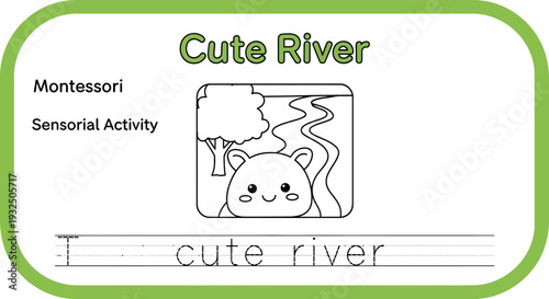 Cute River Coloring Page for Kids: Montessori Sensorial Activity with Animal Face