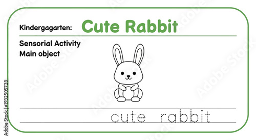 Cute Rabbit Drawing for Kindergarten Sensorial Activity, Tracing Practice