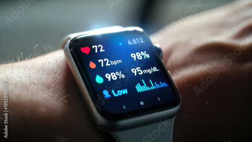 Wallpaper Mural Smartwatch displays vital health metrics including heart rate, blood oxygen, and glucose levels Torontodigital.ca