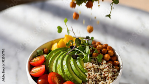 Wallpaper Mural Healthy and vibrant buddha bowl with fresh ingredients being added from above Torontodigital.ca