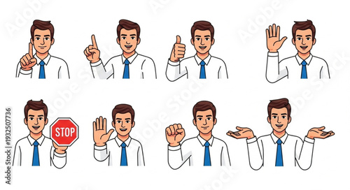 Man demonstrates various hand gestures and signs for communication and expression.