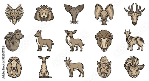 Collection of various animal illustrations showcasing diverse wildlife species in detailed artistic style.