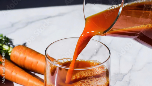 Wallpaper Mural Freshly squeezed carrot juice being poured into a glass with whole carrots nearby Torontodigital.ca