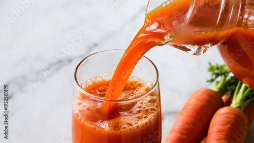 Wallpaper Mural Freshly squeezed carrot juice being poured into a glass with whole carrots in the background Torontodigital.ca