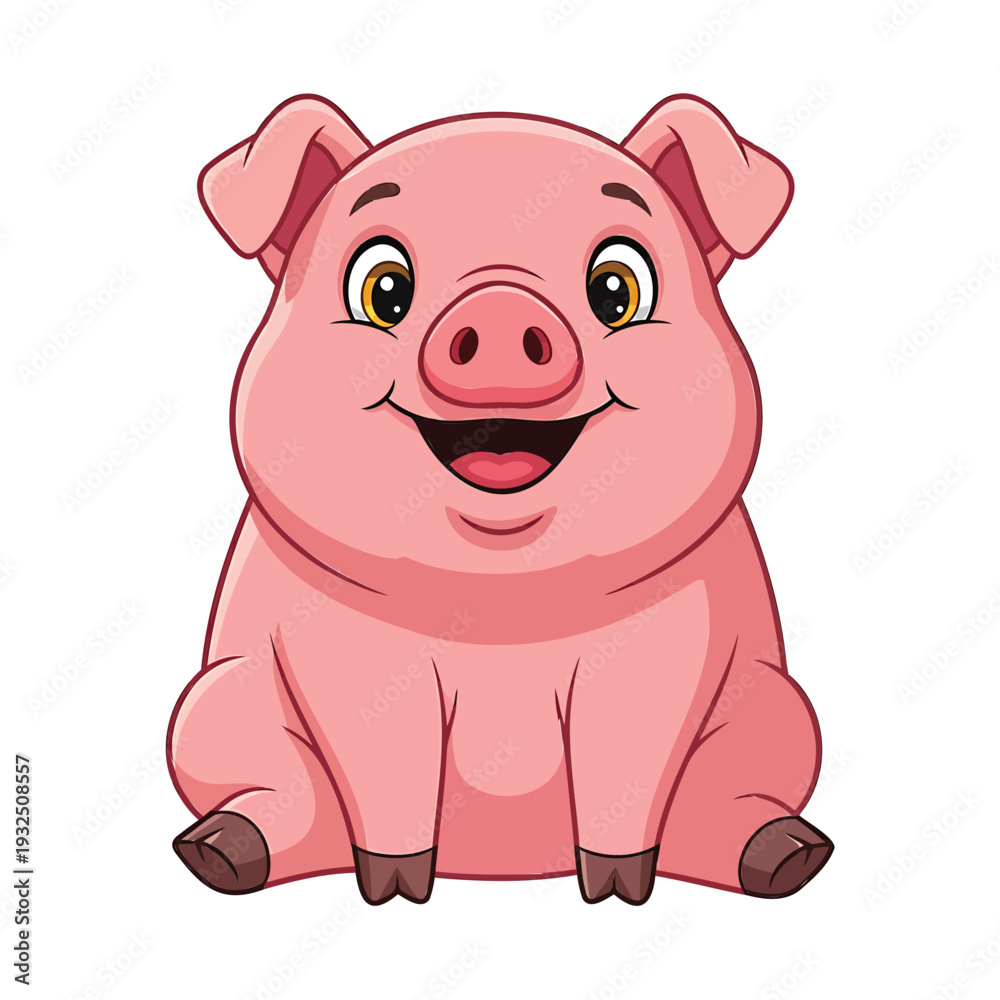 Fototapeta premium A cartoon pig sitting happily with a big smile on its face