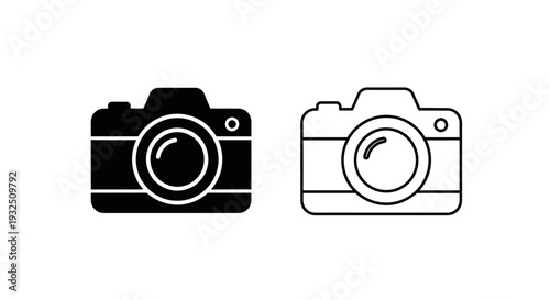 Set of 2 camera icons vector in black fill and outline style