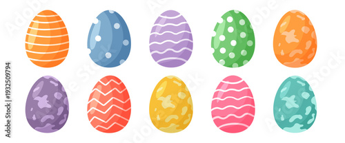 Easter eggs set isolated on white background. Easter egg icons. Vector festive illustration. Perfect for Easter cards, stickers, posters and holiday decorations