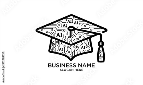 AI Graduation Cap Logo Design with Circuit Board Pattern and AI Text.