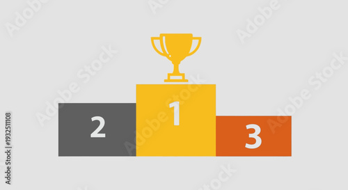 A golden trophy on a podium with ranking numbers one, two, and three, symbolizing achievement and competition