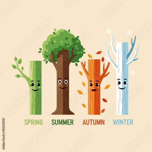 Four Seasons Tree Characters: Spring, Summer, Autumn, Winter