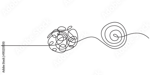 Chaos and mess circle continuous line drawn Psychotherapy linear concept vector problem solution symbol. Open book with chaos and mess circle continuous one line drawn Problem solution symbol,pro