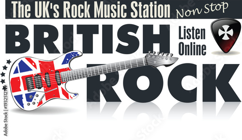 British rock music station logo with guitar