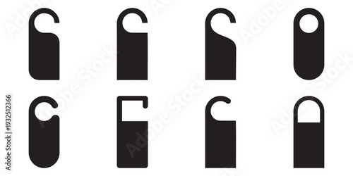 Hotel Door Hanger Tag Icon Set Vector – Do Not Disturb and Blank Room Sign Templates in Line, Solid and 
Silhouette Styles