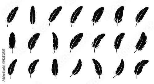 Collection of black feathers arranged in a repeating pattern silhouette