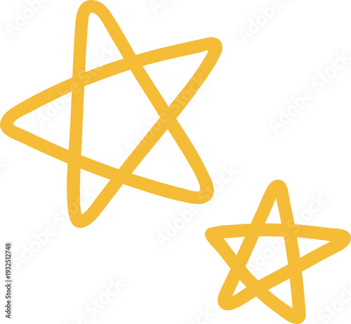 黄色い線の一筆書きの星　手書きの一発書き　ベクターイラスト素材