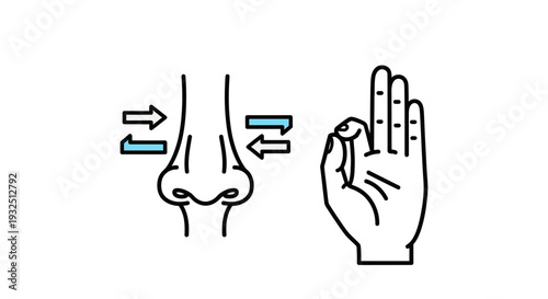 Simple line drawing of a knee and hand with arrows indicating joint movement and finger gesture