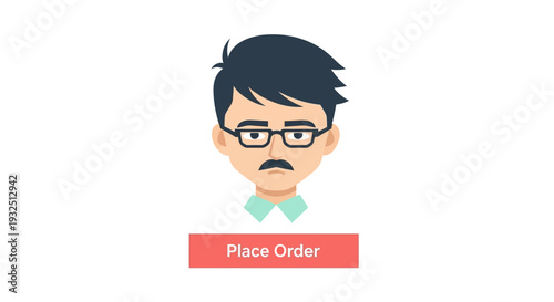 Illustration of a man with glasses and mustache placing an order