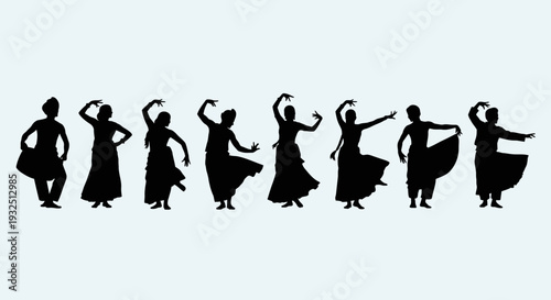 Group of people dancing together in traditional attire, performing a choreographed routine