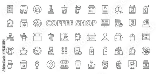 Coffee shop icons in line design. coffee shop, cafe, espresso, cappuccino, latte, barista, cup on white background vector. Coffee shop editable stroke icons
