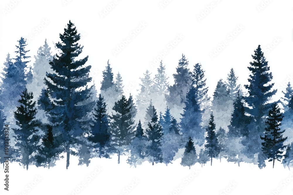 Obraz premium Winter forest, watercolor, blue-toned trees