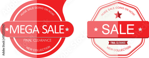 Two red sale stamps on a white background