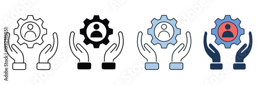 Management icon set multiple style collection featuring leadership, organization, team coordination, planning