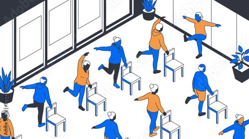 Senior Fitness Class with Seated and Standing Exercises