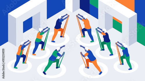 Senior Fitness Exercise Group in a Modern Gym