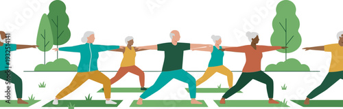 Senior Fitness Group Exercising Outdoors for Health and Wellness