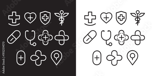 medical outline icons set black and white healthcare line symbols collection