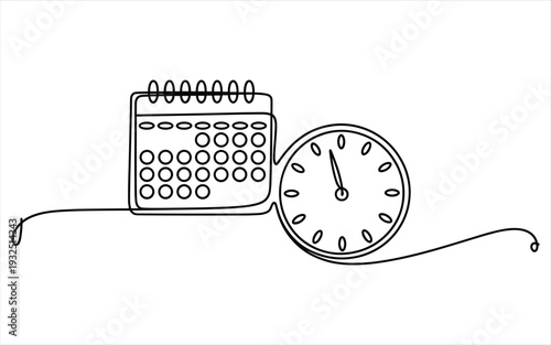 Calendar and Clock Continuous Line Drawing for Time Management and Scheduling