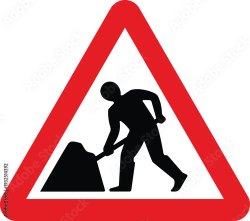 Road Works Ahead UK Warning Red Triangle Road Sign Design Vector Illustration