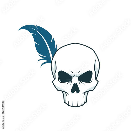 Skull with Blue Feather: Gothic, Mysterious, Artistic, Death, Symbolism