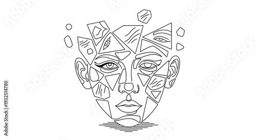 Abstract Broken Face Line Art Illustration
