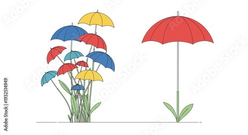 Colorful Umbrellas Growing Like Plants, Isolated on White Background