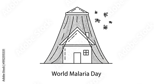Mosquito Net Protecting House from Malaria Mosquitoes - World Malaria Day Concept
