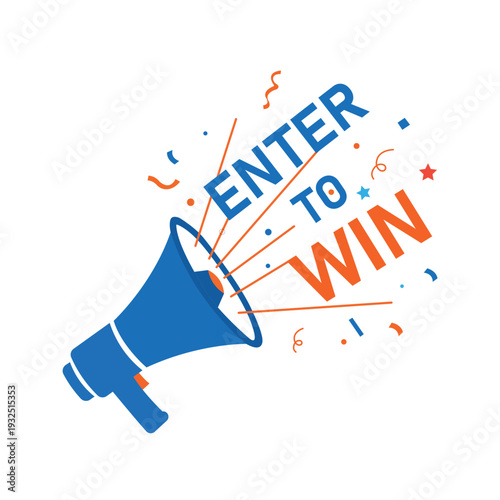 Enter to Win Prizes Concept with Megaphone and Colorful Celebration Elements