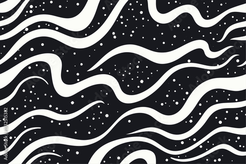 Abstract wavy lines and dots pattern cosmic flowing flat vector illustration