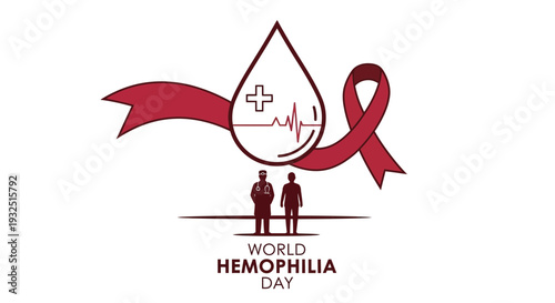 World Hemophilia Day: Blood Drop, Heartbeat, Doctor, Patient, Red Ribbon