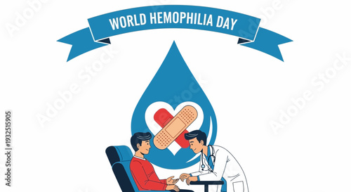 World Hemophilia Day Doctor Patient Blood Drop Heart Bandage Medical Care