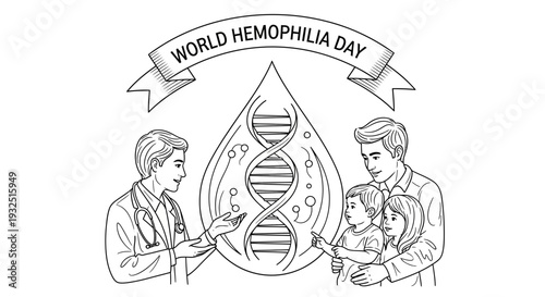 World Hemophilia Day: Doctor With Family And DNA Helix