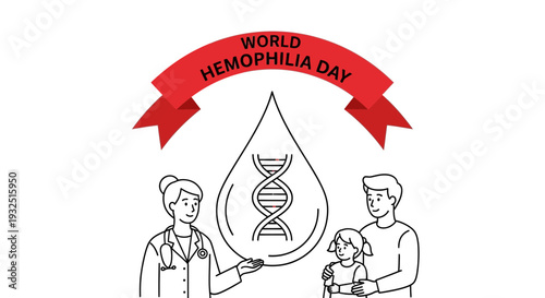 World Hemophilia Day: Doctor, Family & DNA symbol against white background