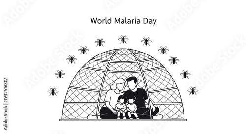 World Malaria Day: Family Protected by Mosquito Net from Insect Attack