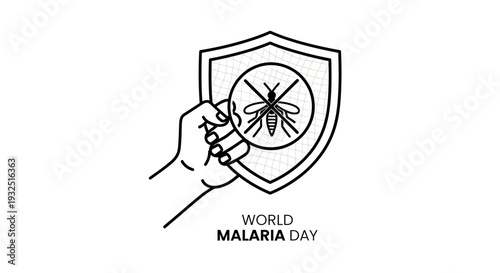 World Malaria Day: Hand holding shield with mosquito symbol, no malaria concept