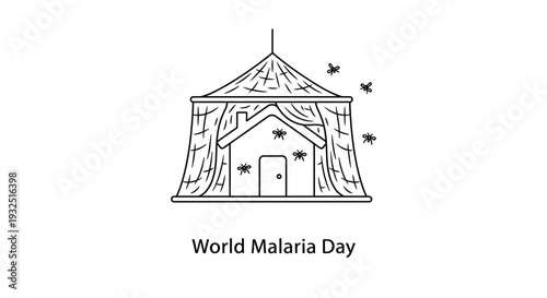 World Malaria Day Illustration - House Protected by Mosquito Net