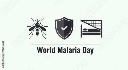 World Malaria Day: Mosquito, Shield, Bed Net Icons for Prevention and Awareness
