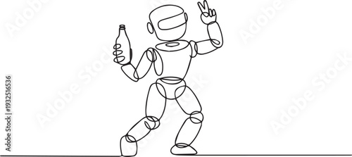 Continuous Line Drawing of Dancing Robot Character