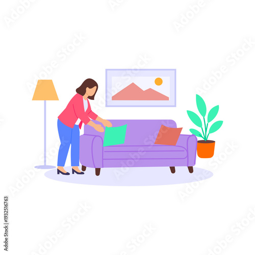 Property Staging, Preparing property aesthetically for viewing and sale, Flat vector character illustration